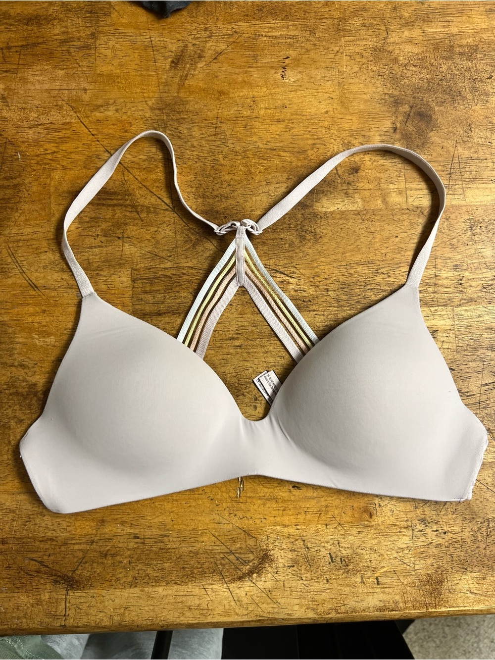 Victoria's Secret Nude T-Shirt Bra with Strappy Multicolor Back